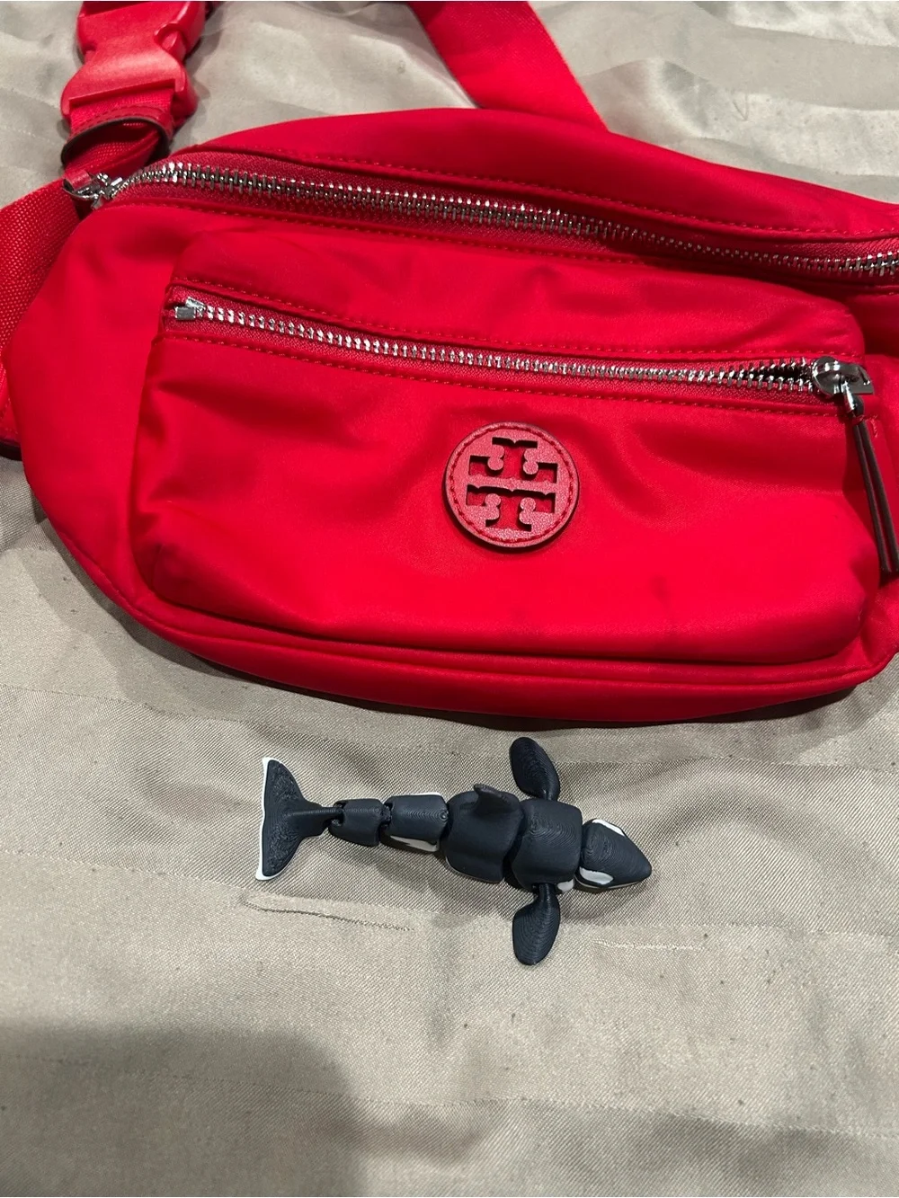 Tory Burch Vibrant Red Nylon Belt Bag with Logo
